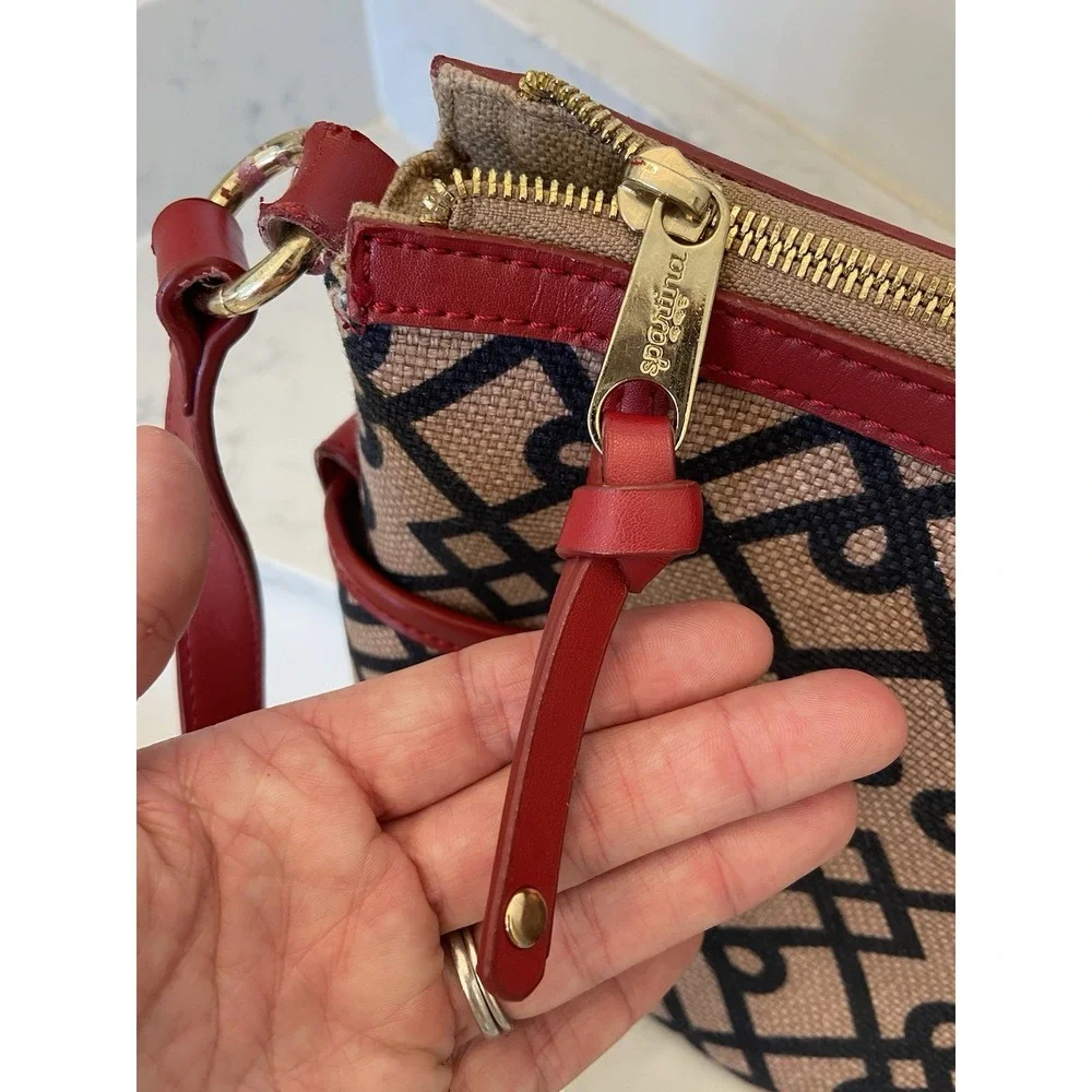 SPARTINA 449 Daufuskie Island Brown Black Linen Geometric Red‎ Leather Purse